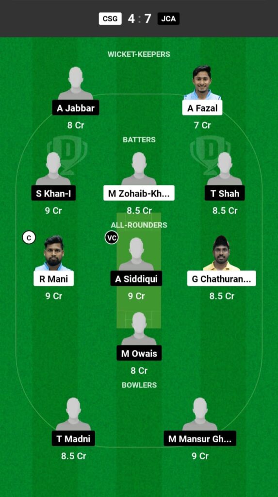 CSG vs JCA Dream11