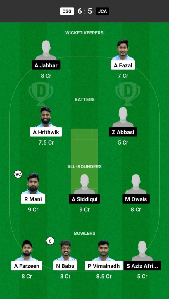 CSG vs JCA Dream11