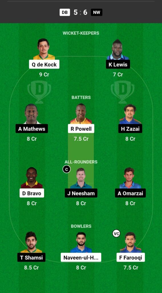 DB vs NW Dream11