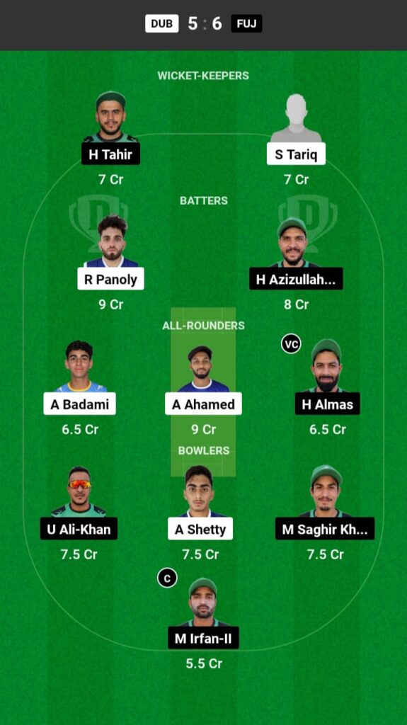 DUB vs FUJ Dream11 