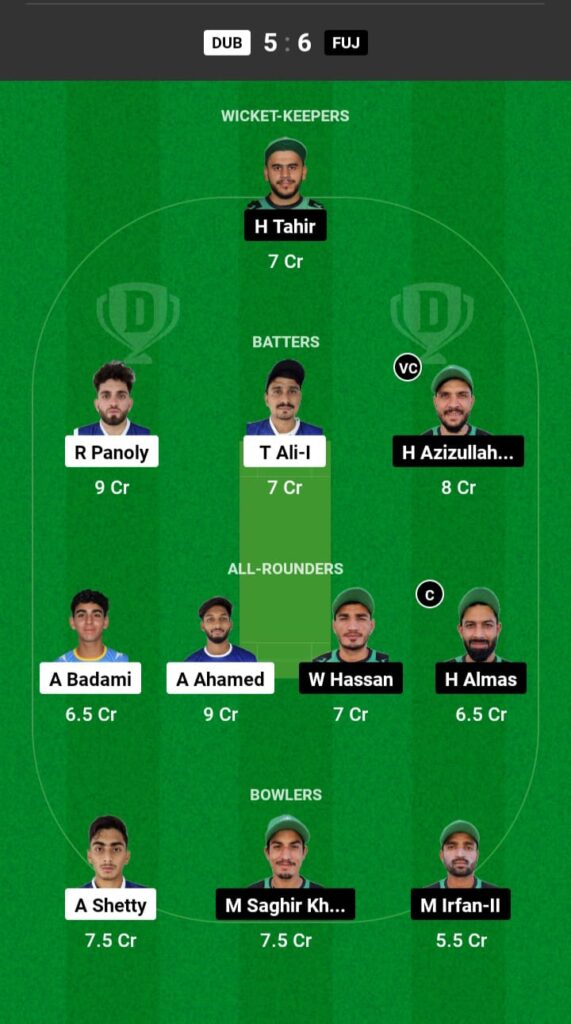 DUB vs FUJ Dream11 