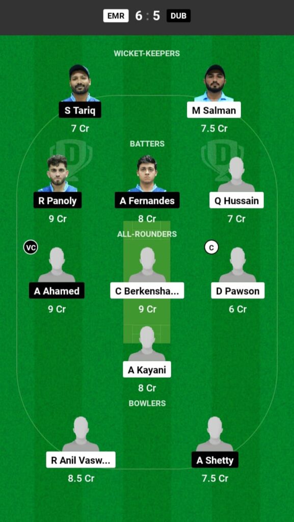 EMR vs DUB Dream11