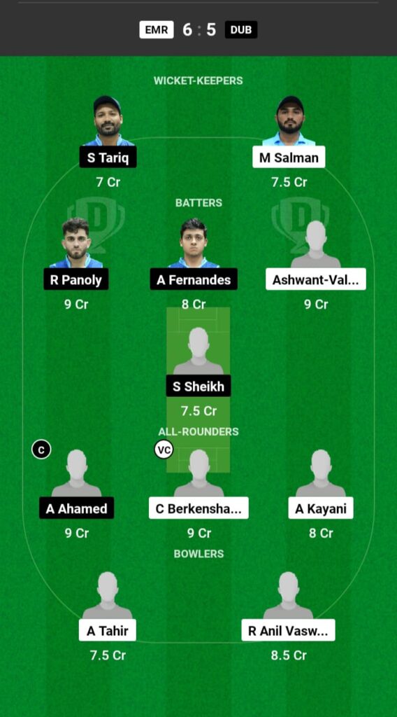 EMR vs DUB Dream11