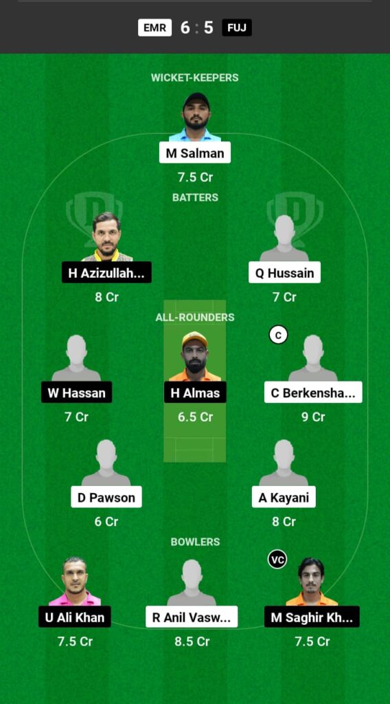 EMR vs FUJ Dream11