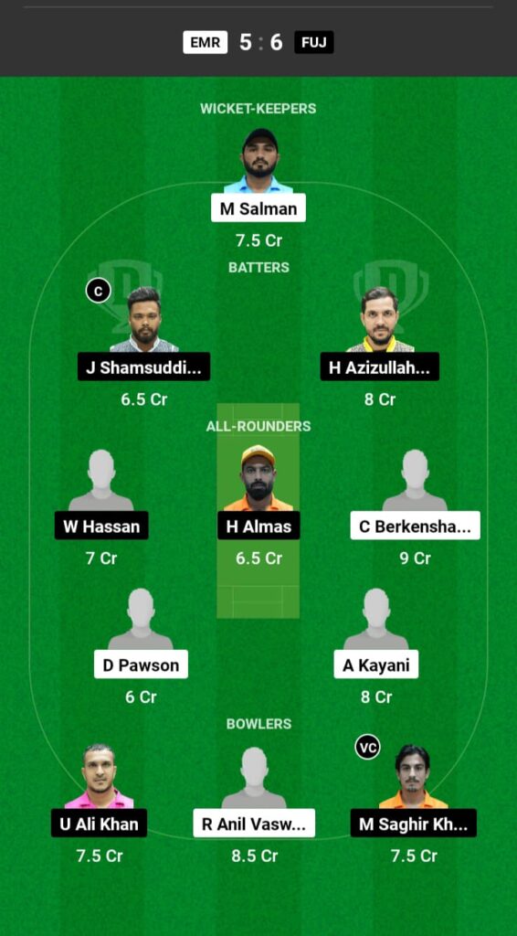 EMR vs FUJ Dream11