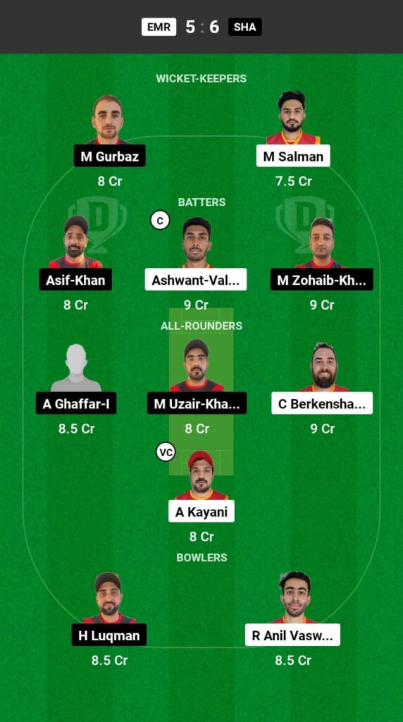 EMR vs SHA Dream11