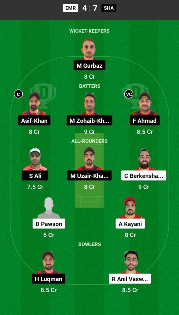 EMR vs SHA Dream11