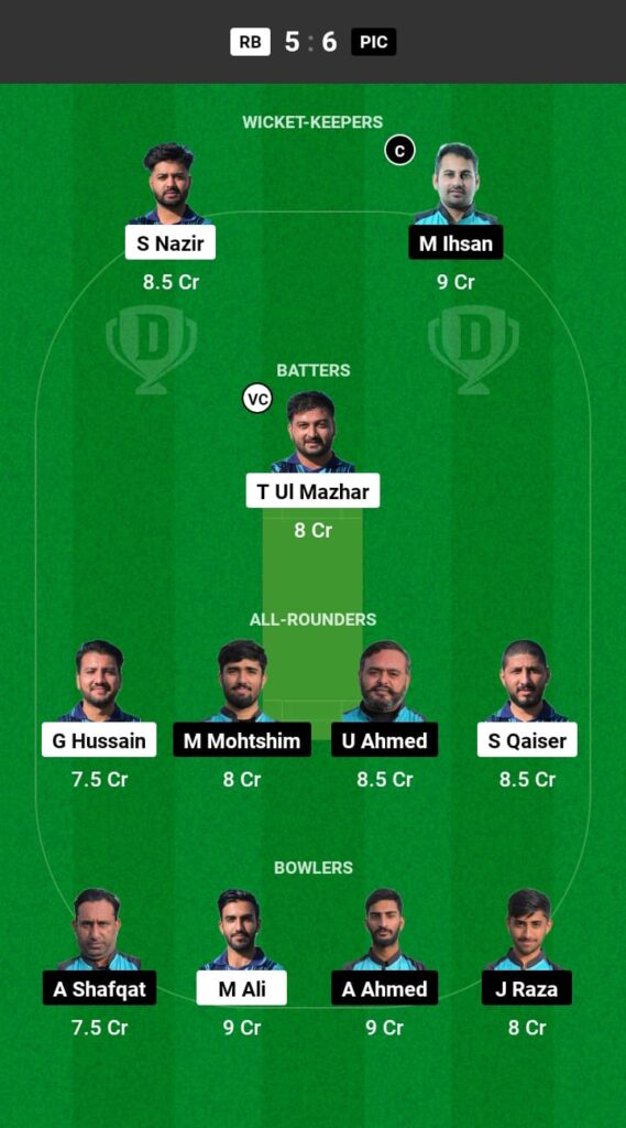 RB vs PIC Dream11 