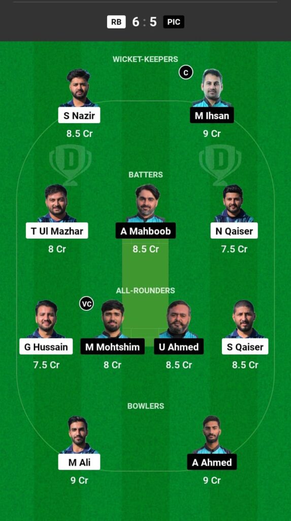 RB vs PIC Dream11 