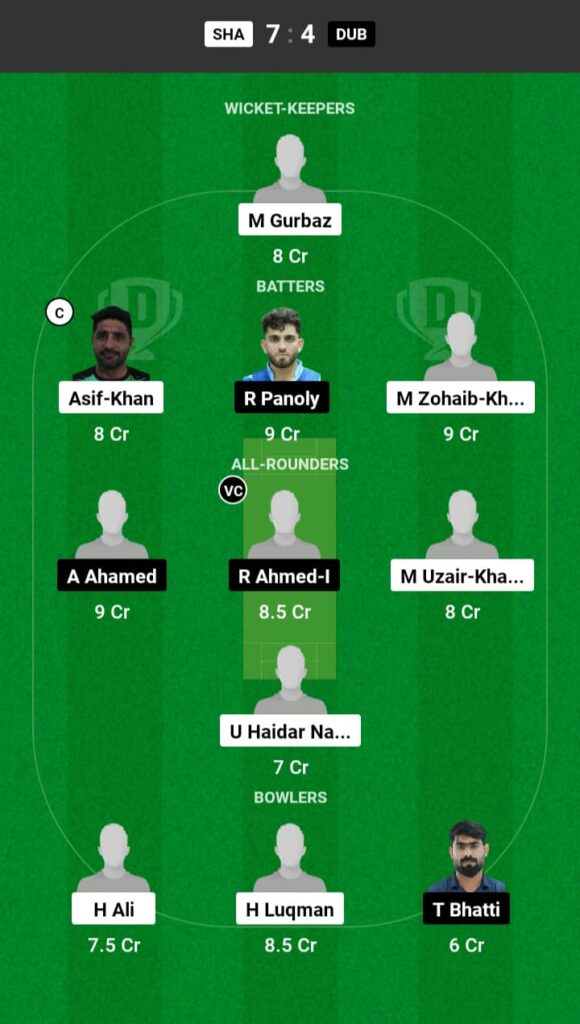 SHA vs DUB Dream11