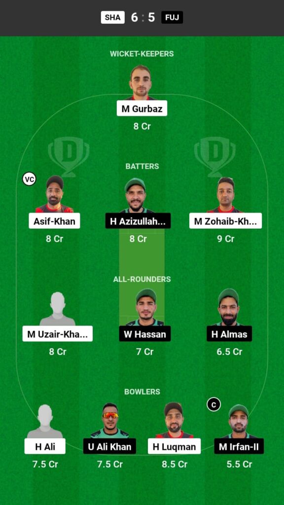 SHA vs FUJ Dream11