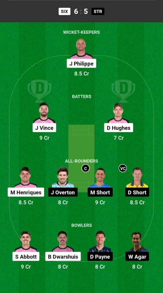 SIX vs STR Dream11