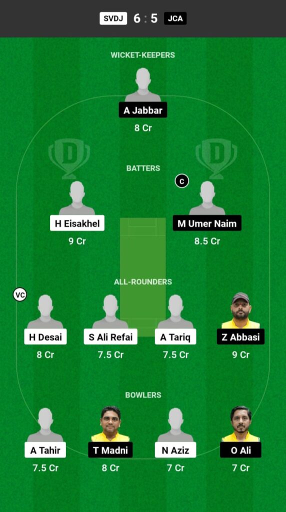 SVDJ vs JCA Dream11