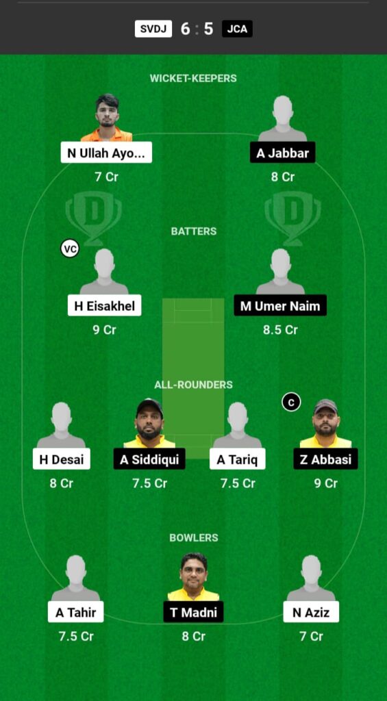 SVDJ vs JCA Dream11