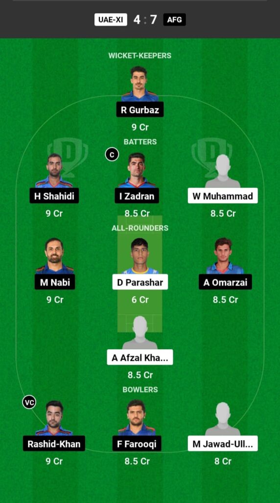 UAE-XI vs AFG Dream11