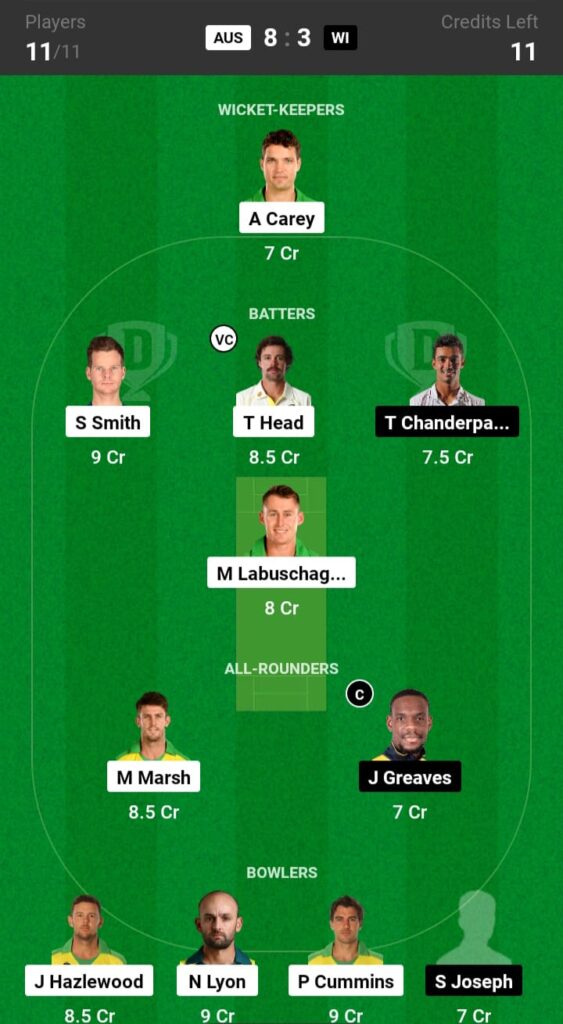 AUS vs WI Dream11