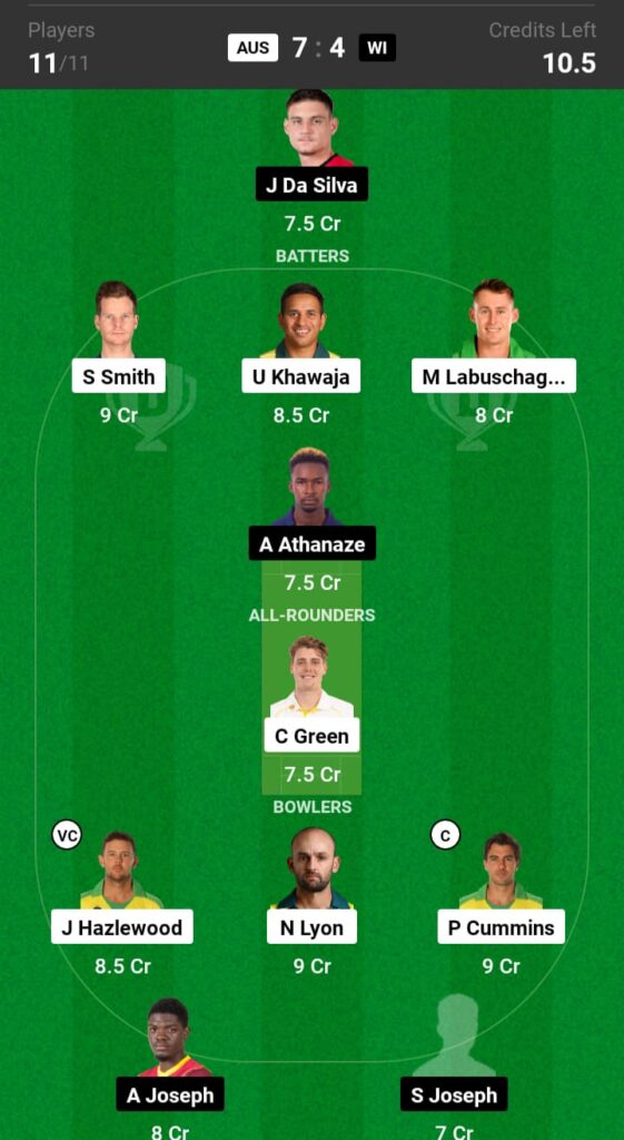 AUS vs WI Dream11