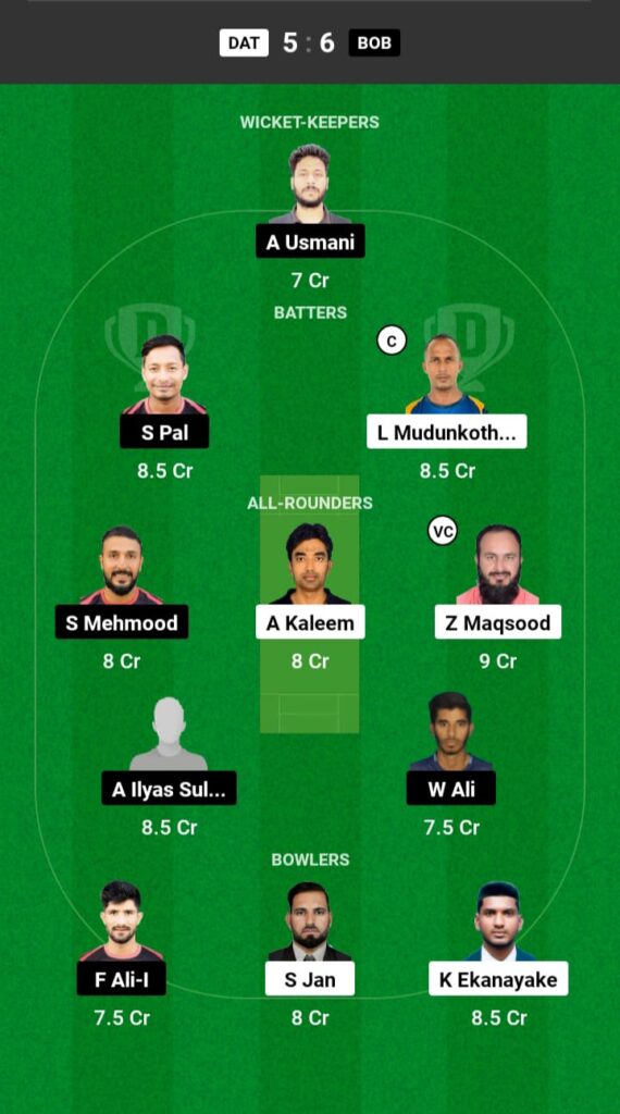 DAT vs BOB Dream11