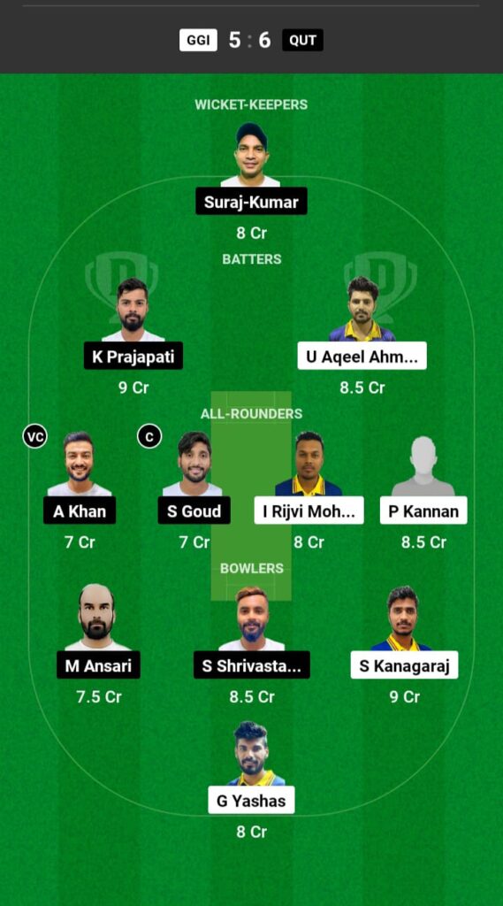 GGI vs QUT Dream11