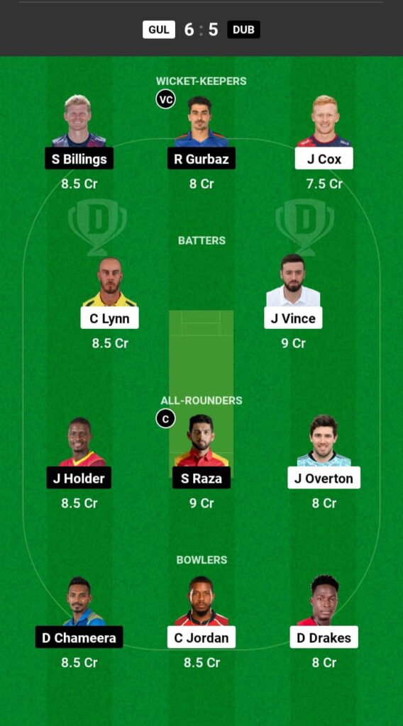 GUL vs DUB Dream11