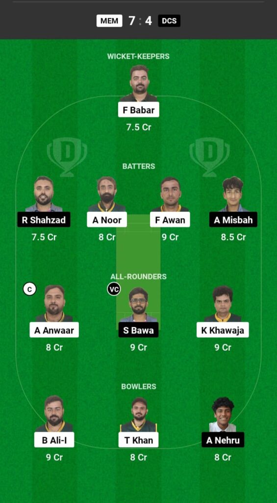 MEM vs DCS Dream11