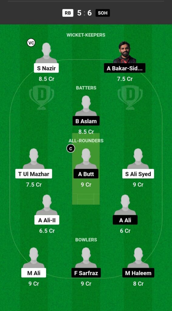 RB vs SOH Dream11