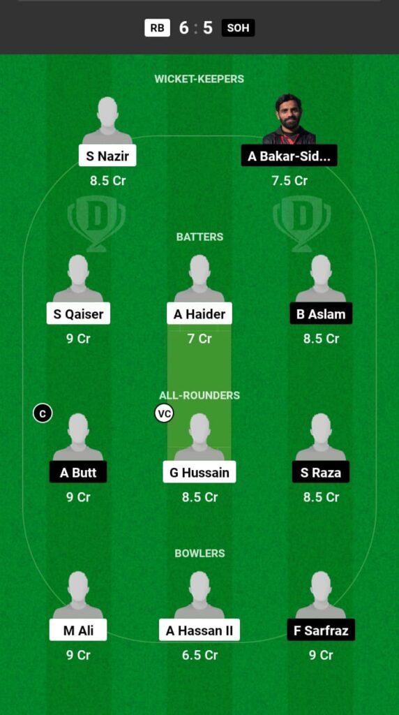 RB vs SOH Dream11