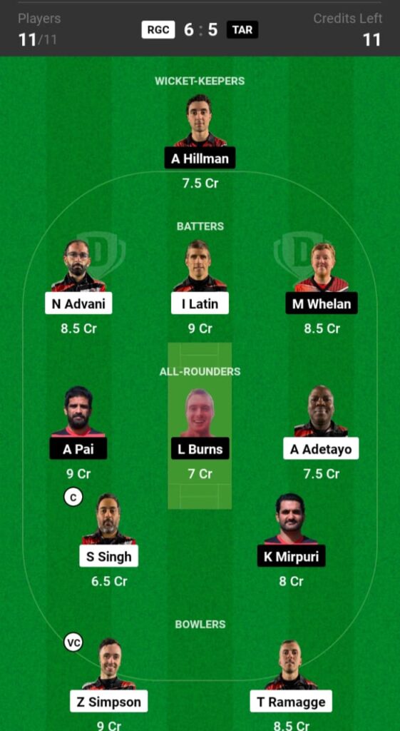 RGC vs TAR Dream11