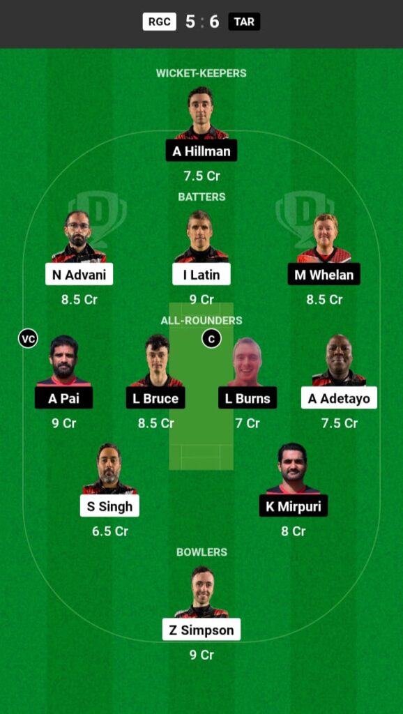 RGC vs TAR Dream11