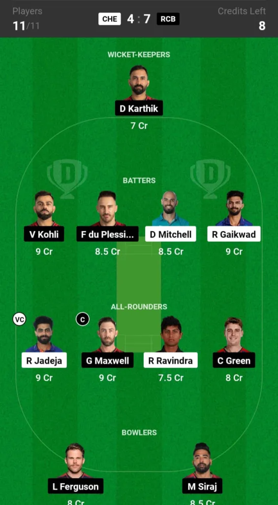 CSK vs RCB Dream11