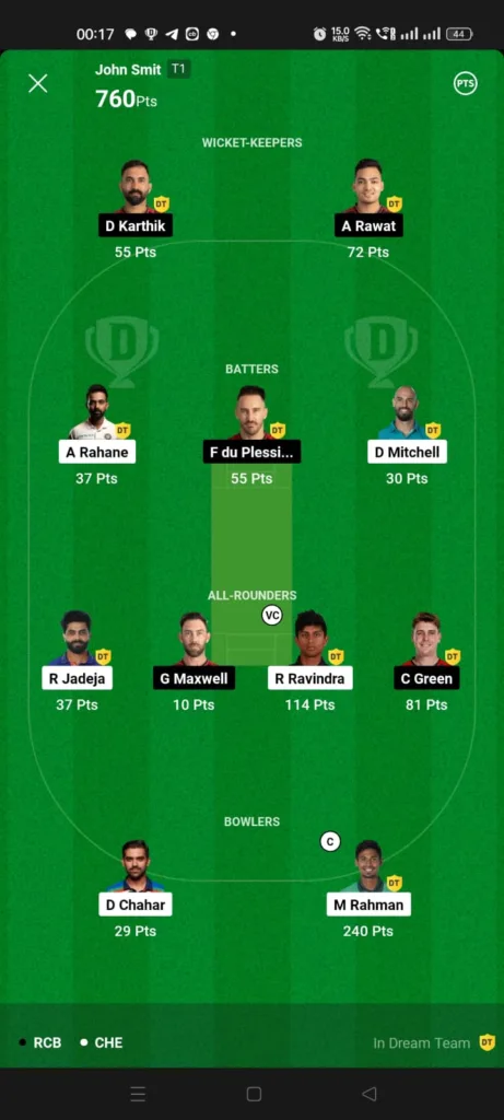 CSK vs RCB Dream11 Winner