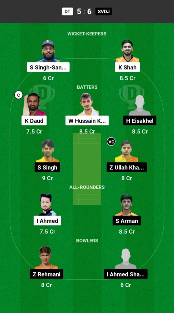 DT vs SVDJ Dream11