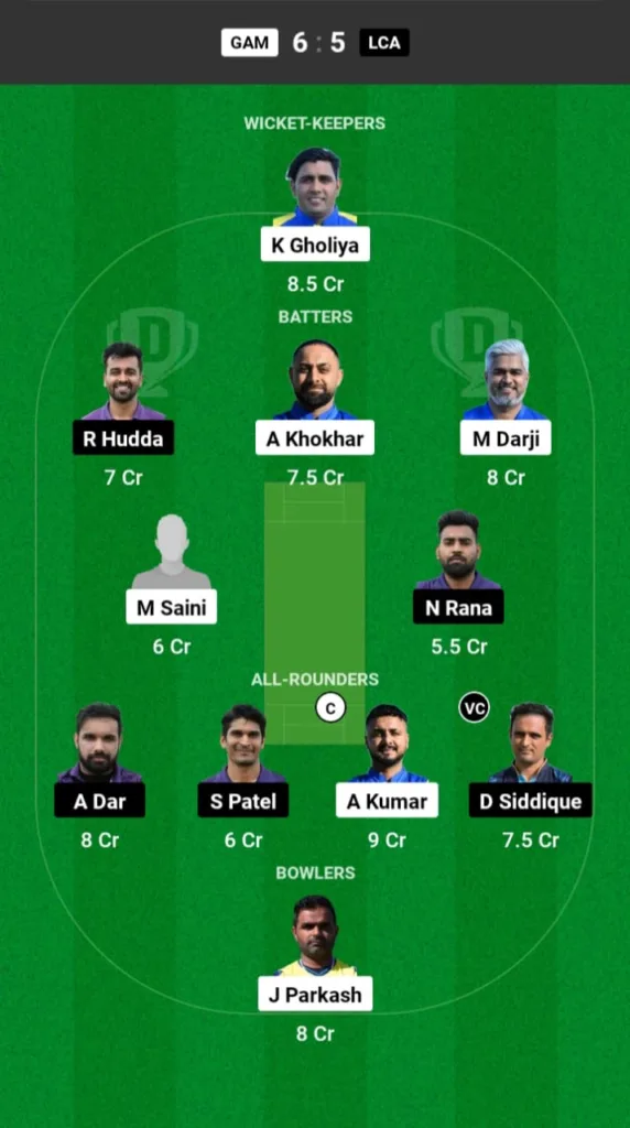 GAM vs LCA Dream11