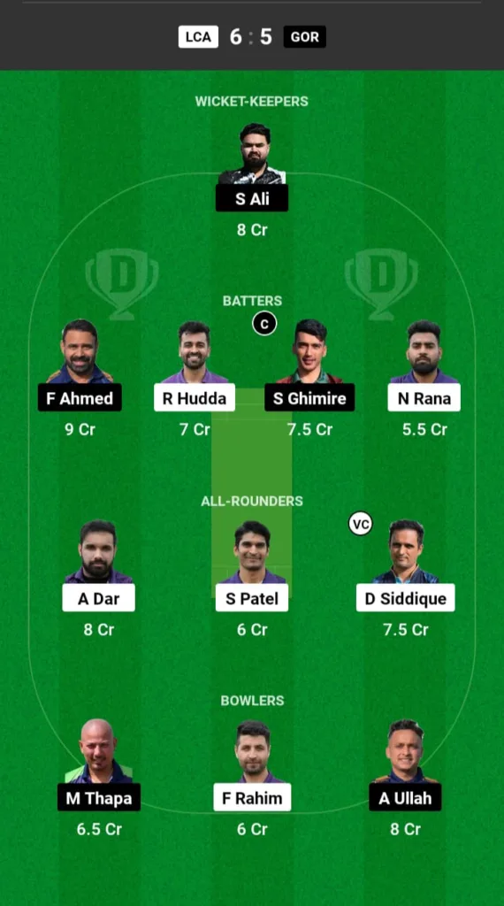 LCA vs GOR Dream11