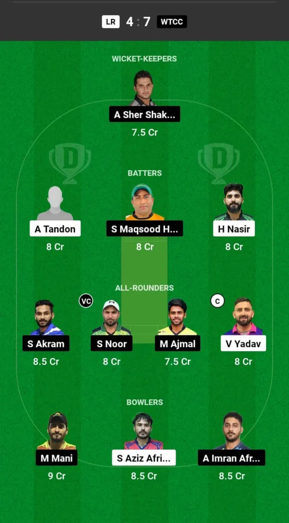 LR vs WTCC Dream11