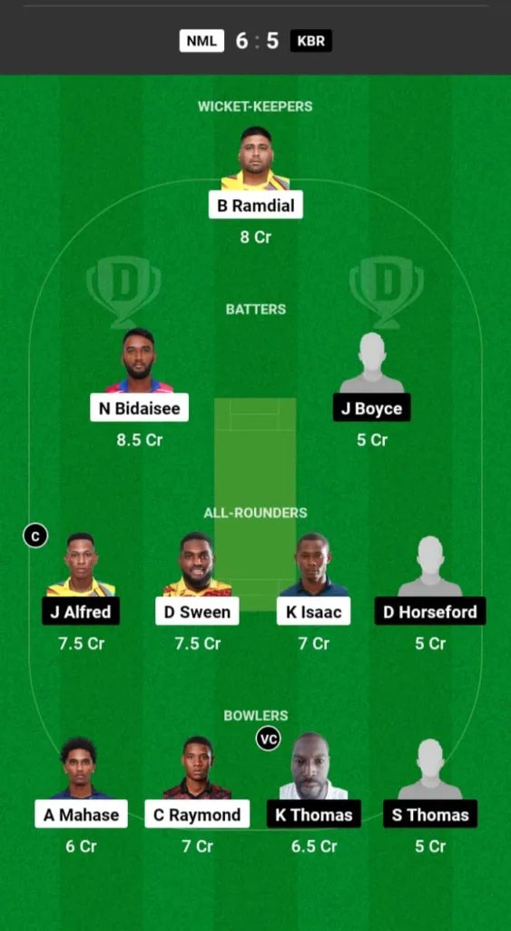 NML vs KBR Dream11