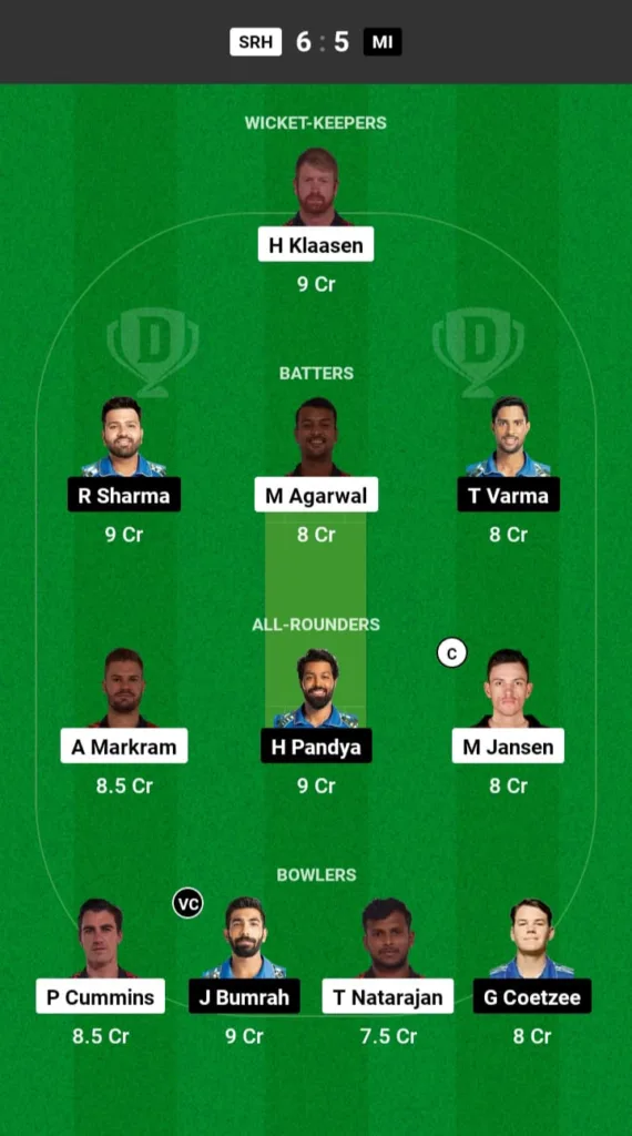 SRH vs MI Dream11