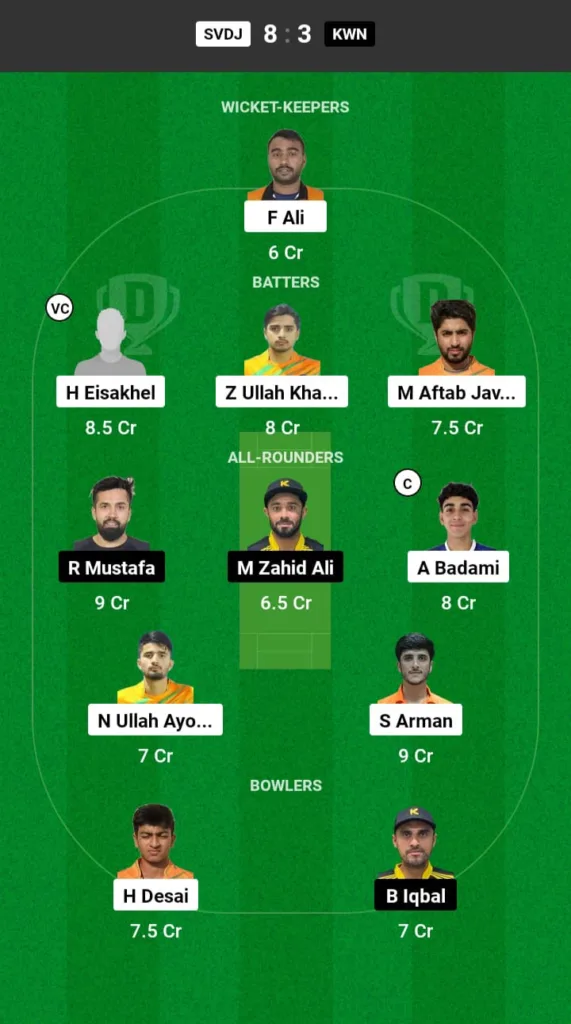 SVDJ vs KWN Dream11