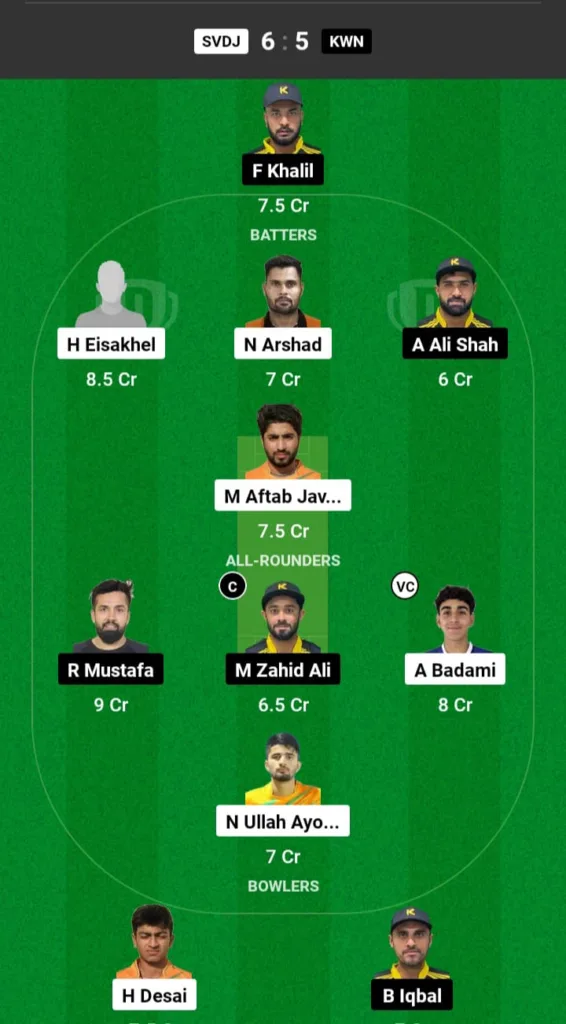 SVDJ vs KWN Dream11