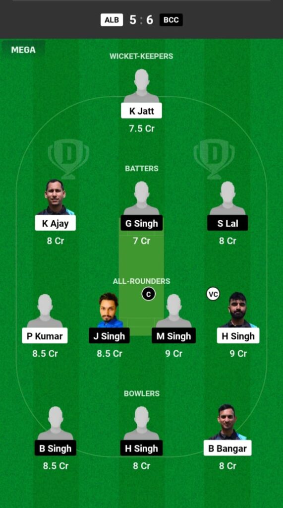 ALB vs BCC Dream11