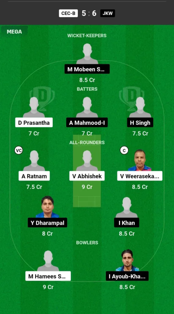 CEC-B vs JKW Dream11