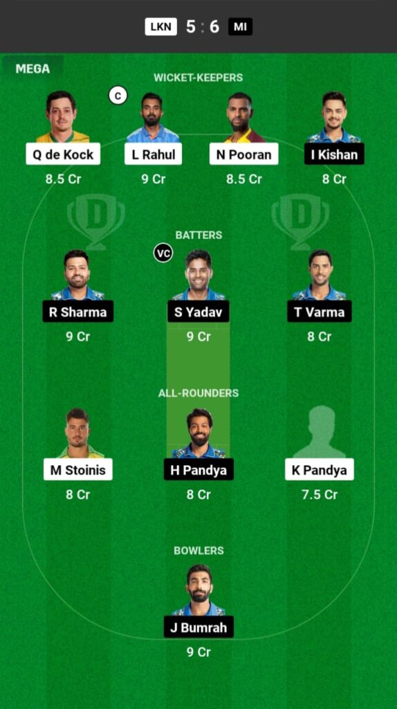 LSG vs MI Dream11