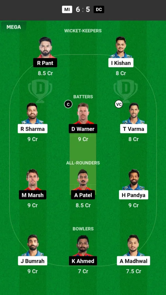 MI vs DC Dream11