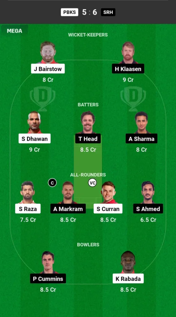 PBKS vs SRH Dream11