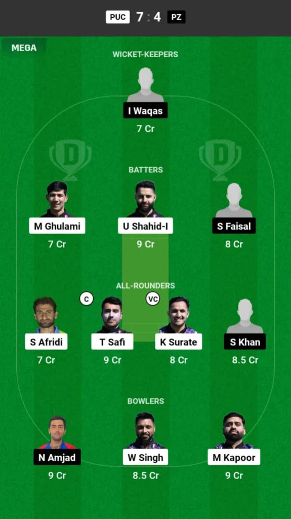 PUC vs PZ Dream11