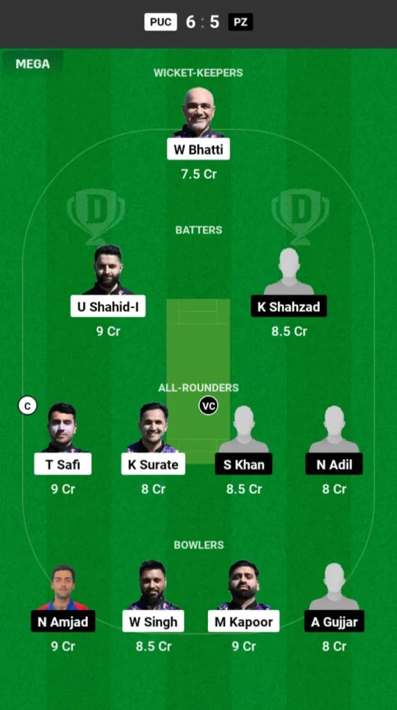 PUC vs PZ Dream11