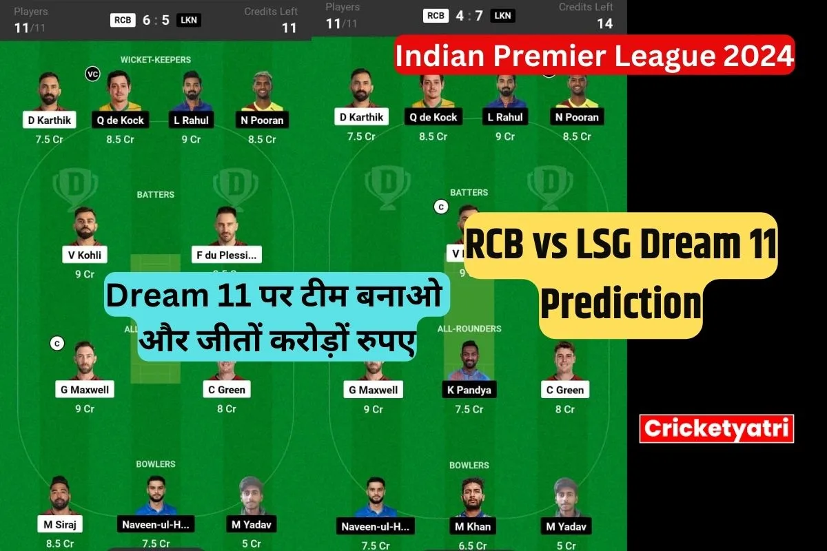 RCB vs LSG Dream11 Prediction in Hindi