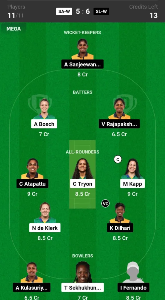 SA-W vs SL-W Dream11