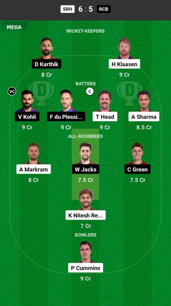 SRH vs RCB Dream11