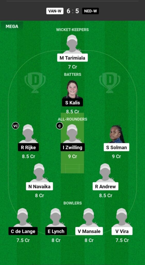 VAN-W vs NED-W Dream11